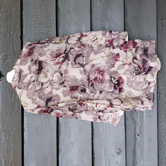 SOFT SURROUNDINGS Watercolor Magnolia Floral Long Button Down Shirt sz XL Petite - Picture 3 of 6